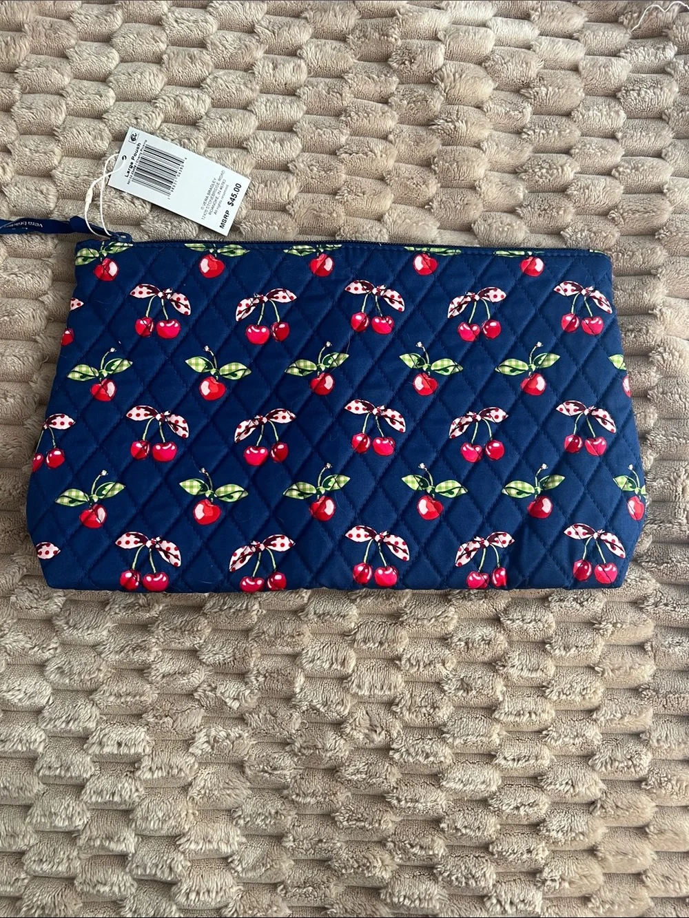 Vera Bradley Navy Cherry Quilted Cosmetic Bag
